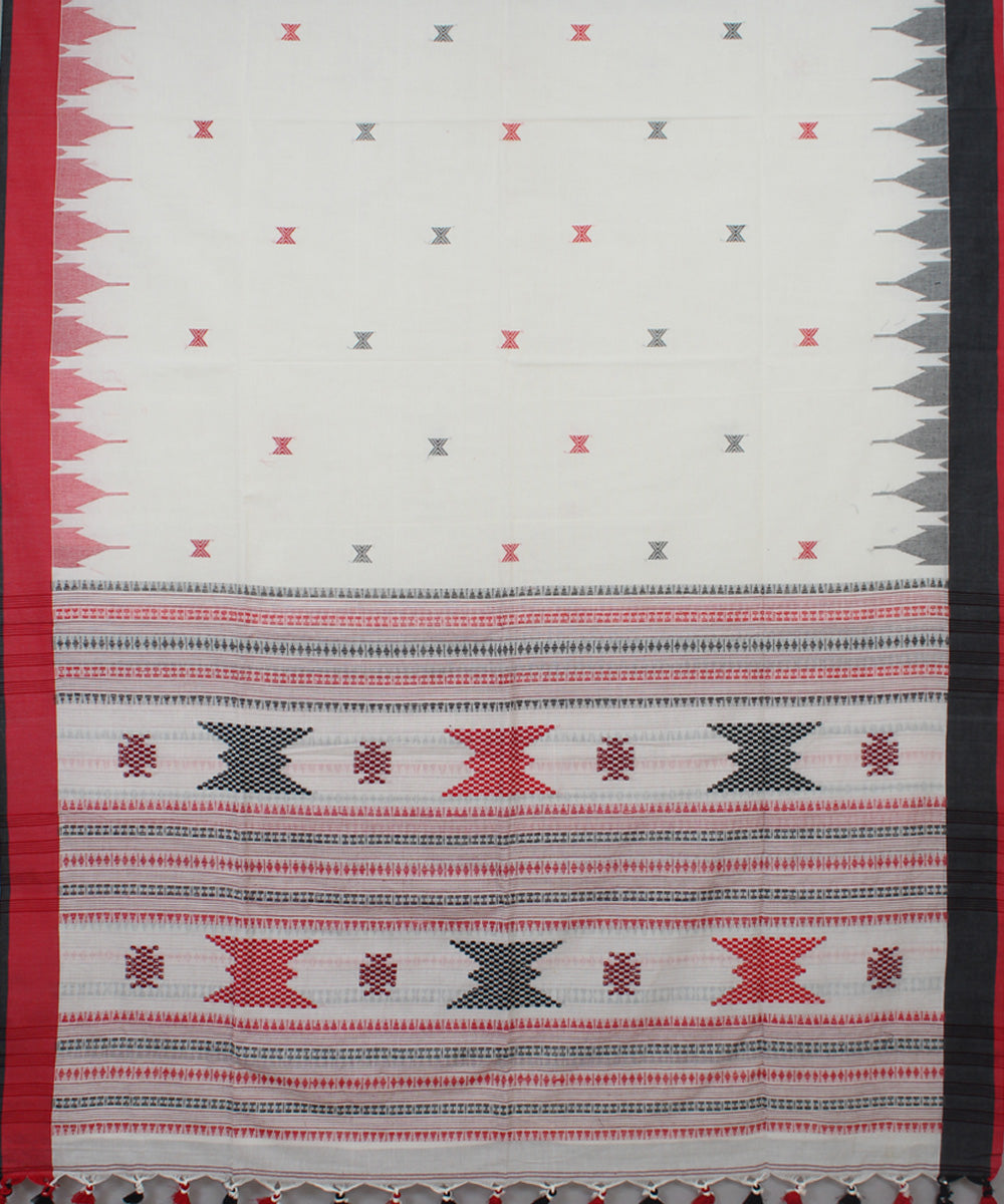 White Red Black bengal handloom Cotton  Saree