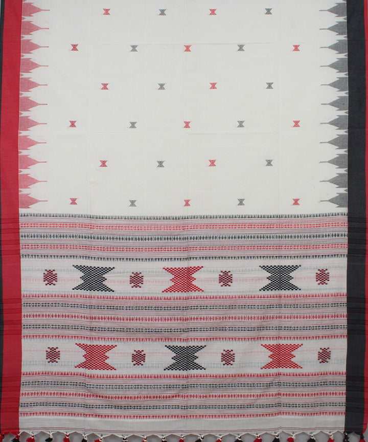 White Red Black bengal handloom Cotton  Saree