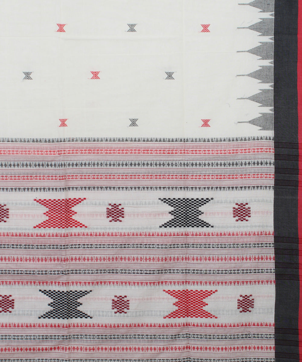 White Red Black bengal handloom Cotton  Saree