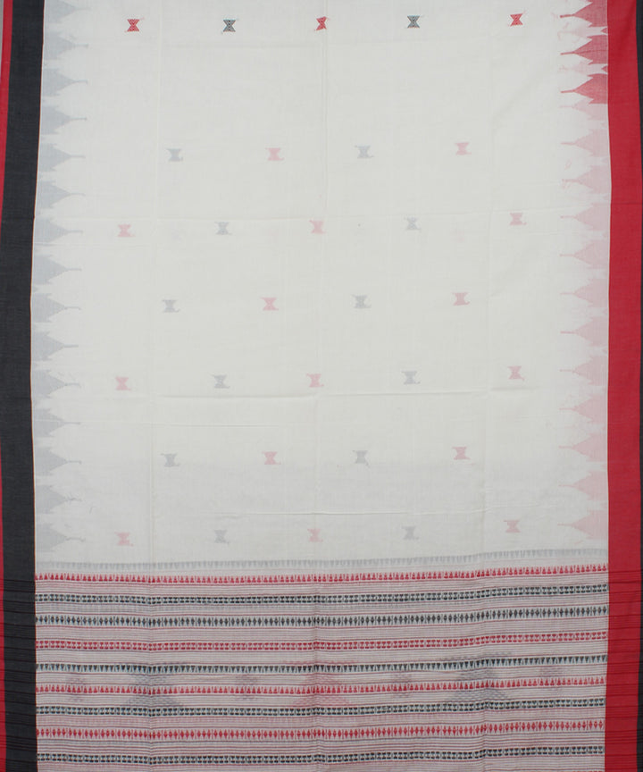 White Red Black bengal handloom Cotton  Saree