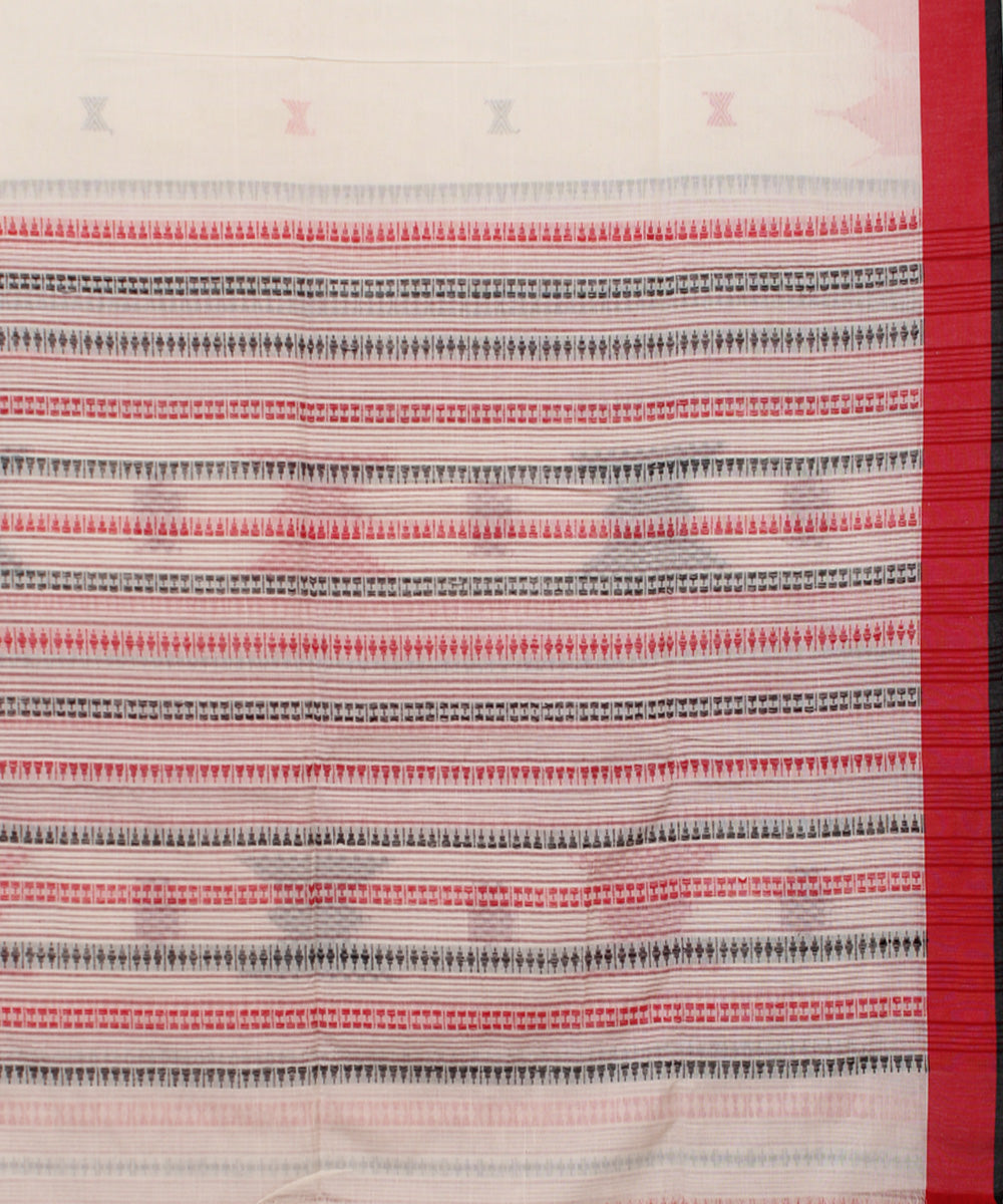 White Red Black bengal handloom Cotton  Saree