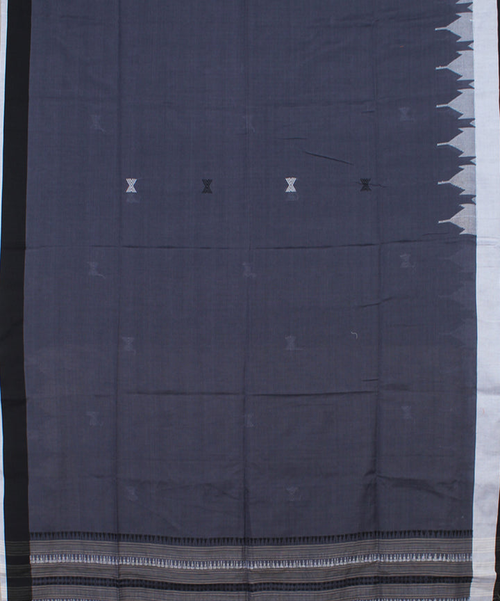 Grey White bengal handloom Cotton  Saree