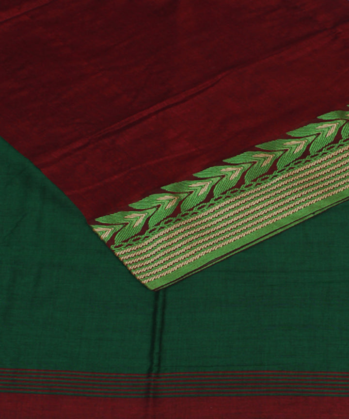 Maroon Green bengal handloom Cotton Saree