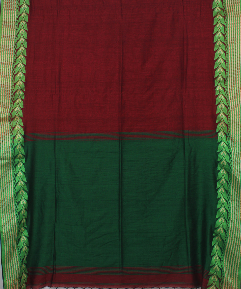 Maroon Green bengal handloom Cotton Saree