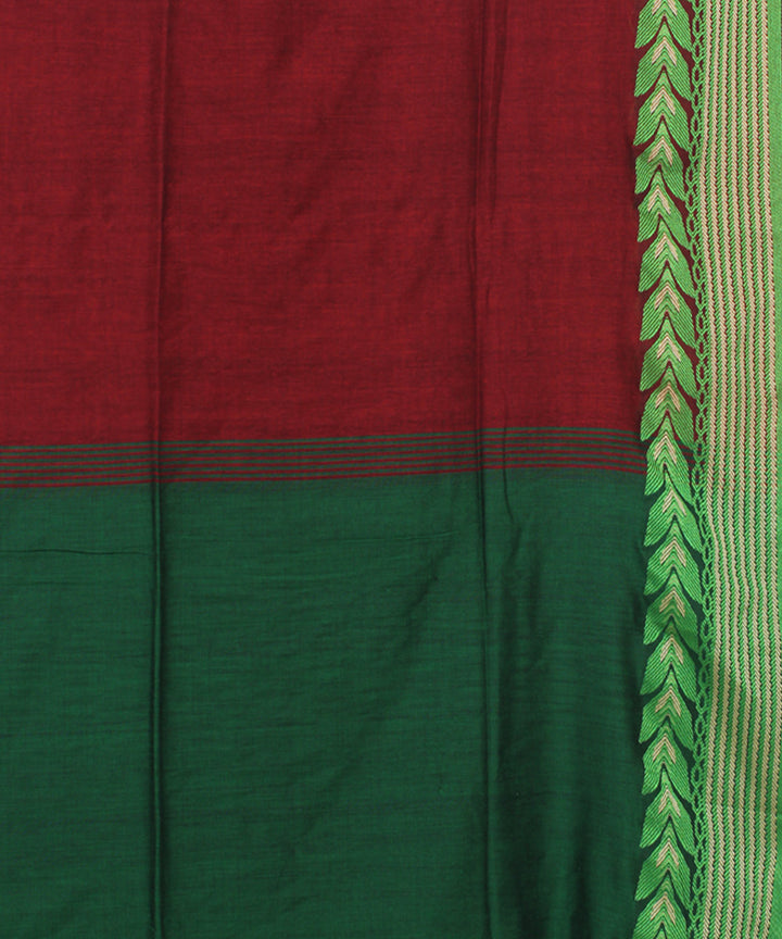 Maroon Green bengal handloom Cotton Saree