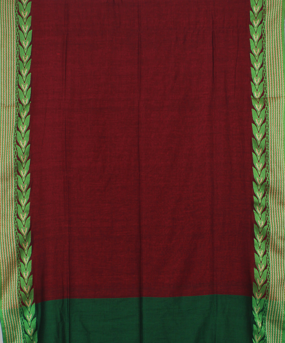 Maroon Green bengal handloom Cotton Saree