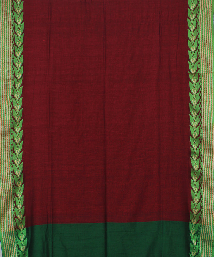 Maroon Green bengal handloom Cotton Saree