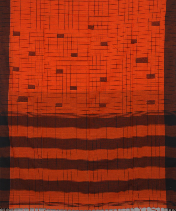 Orange Black bengal handloom Cotton Saree