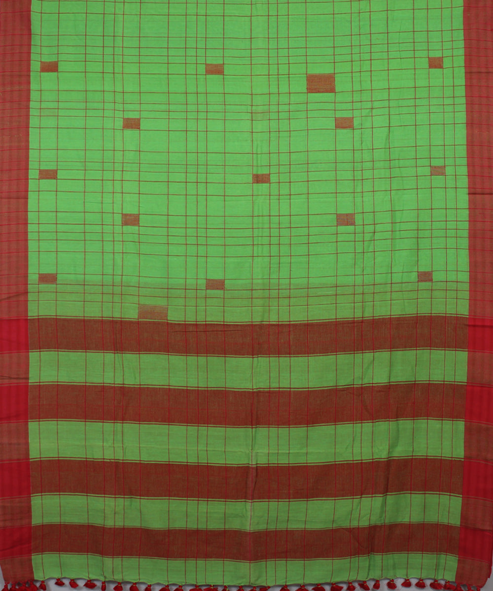 Light Green Pink bengal handloom Cotton Saree