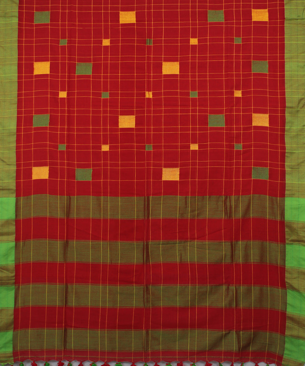 Pink Green bengal handloom Cotton Saree