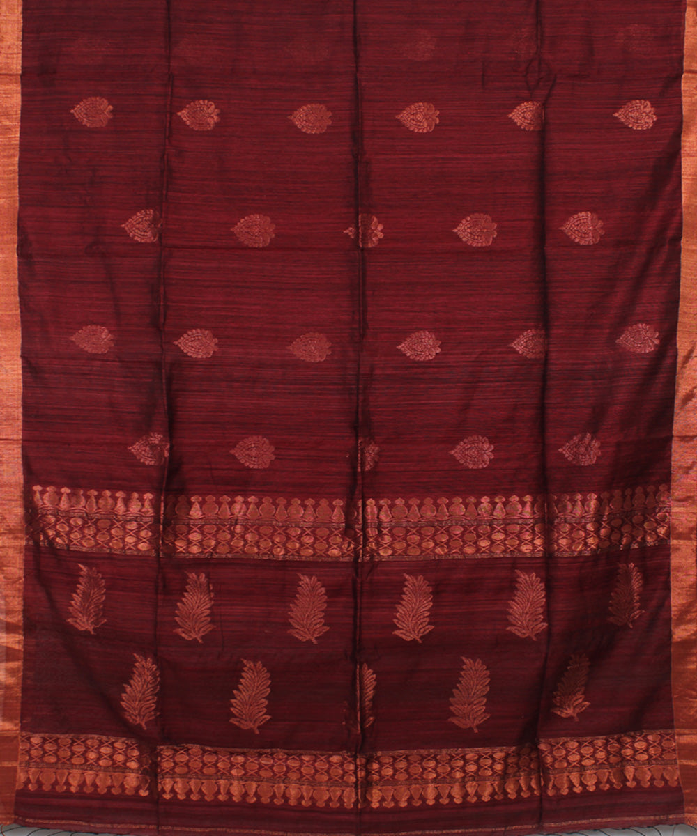 Maroon Burgundy Copper bengal handloom Silk Saree