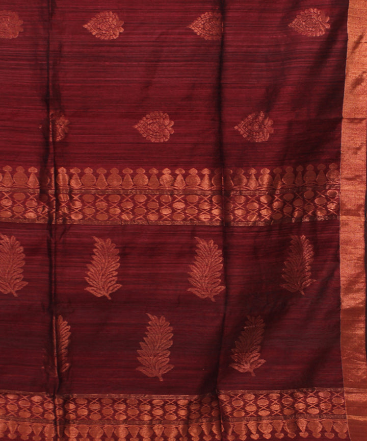 Maroon Burgundy Copper bengal handloom Silk Saree