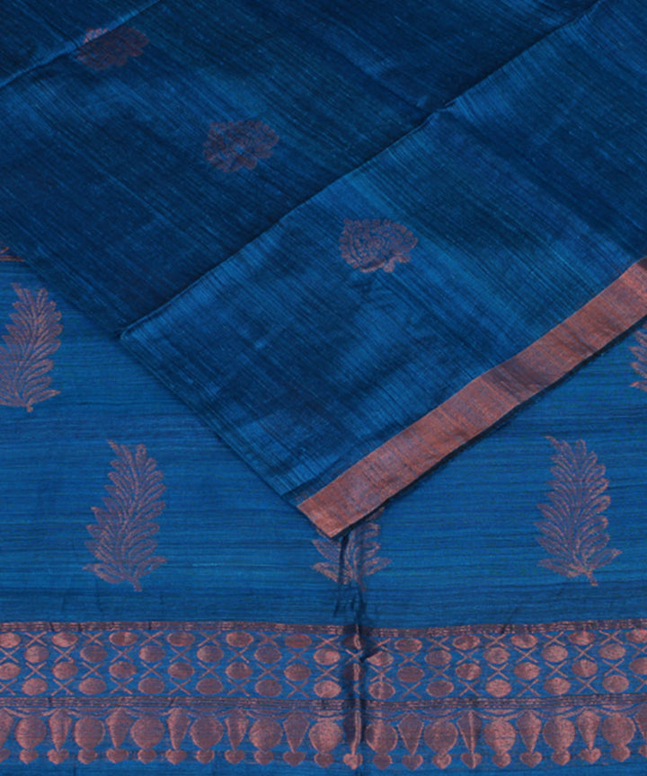 Navy Blue Azure blue Copper bengal handloom Silk Saree