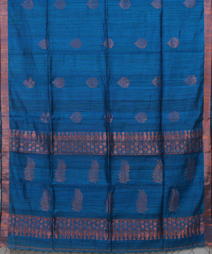 Navy Blue Azure blue Copper bengal handloom Silk Saree