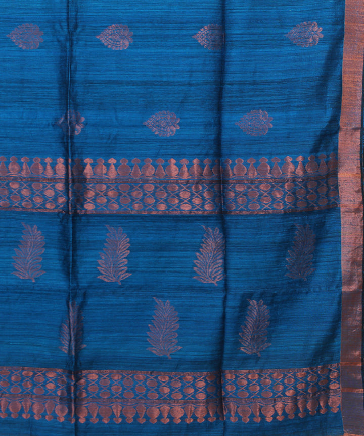 Navy Blue Azure blue Copper bengal handloom Silk Saree