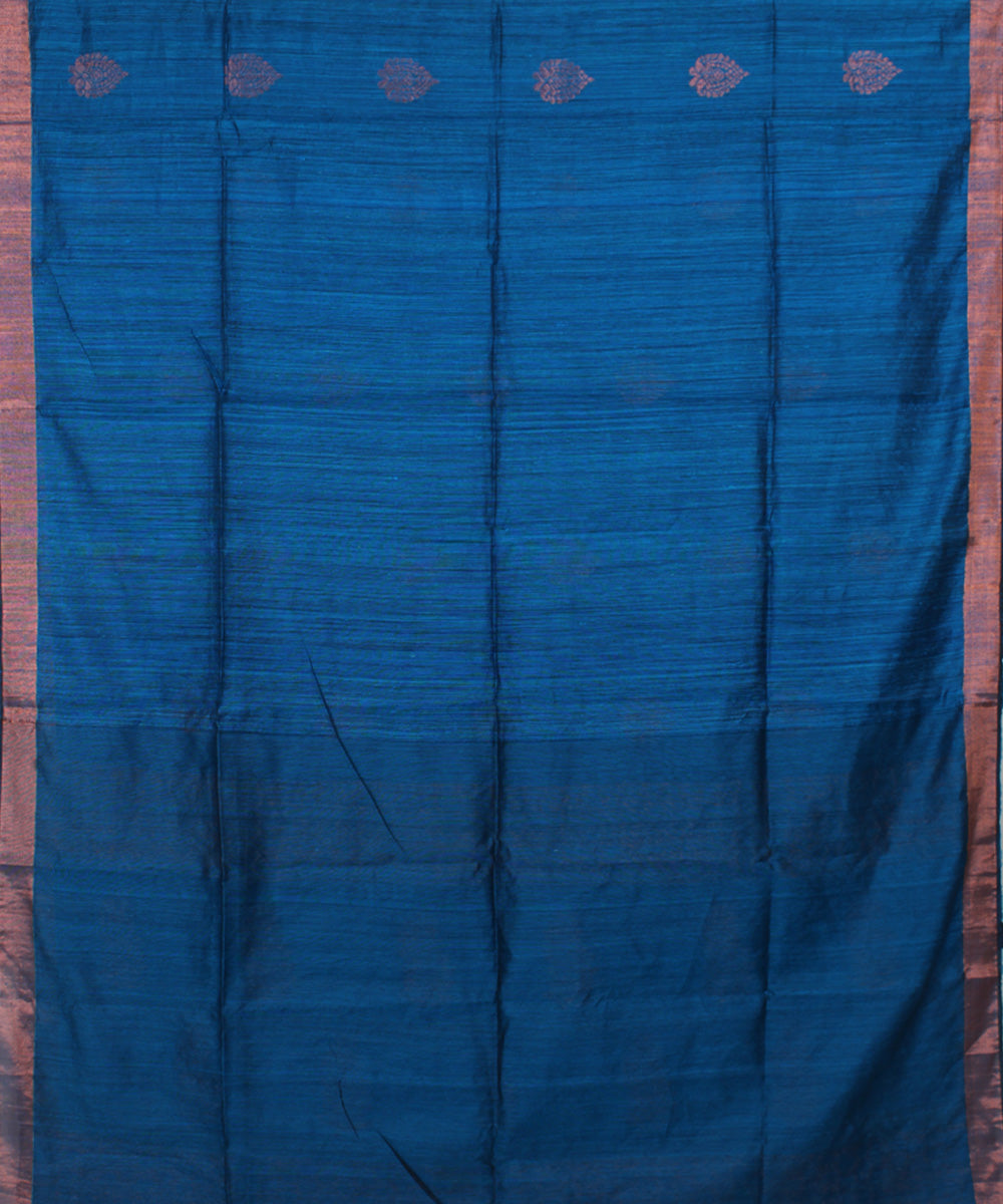 Navy Blue Azure blue Copper bengal handloom Silk Saree