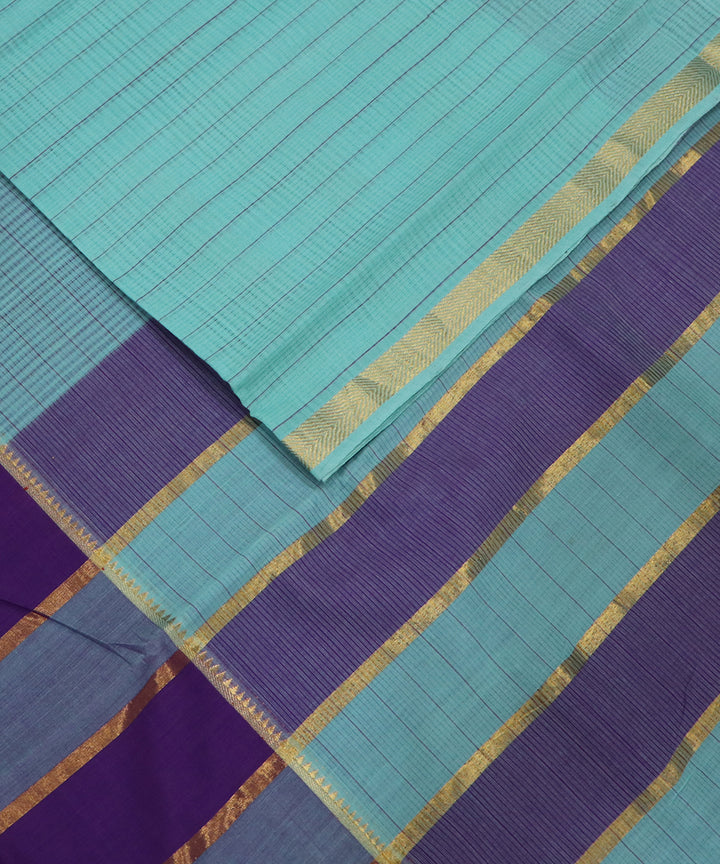 Sea blue purple handloom cotton mangalagiri saree