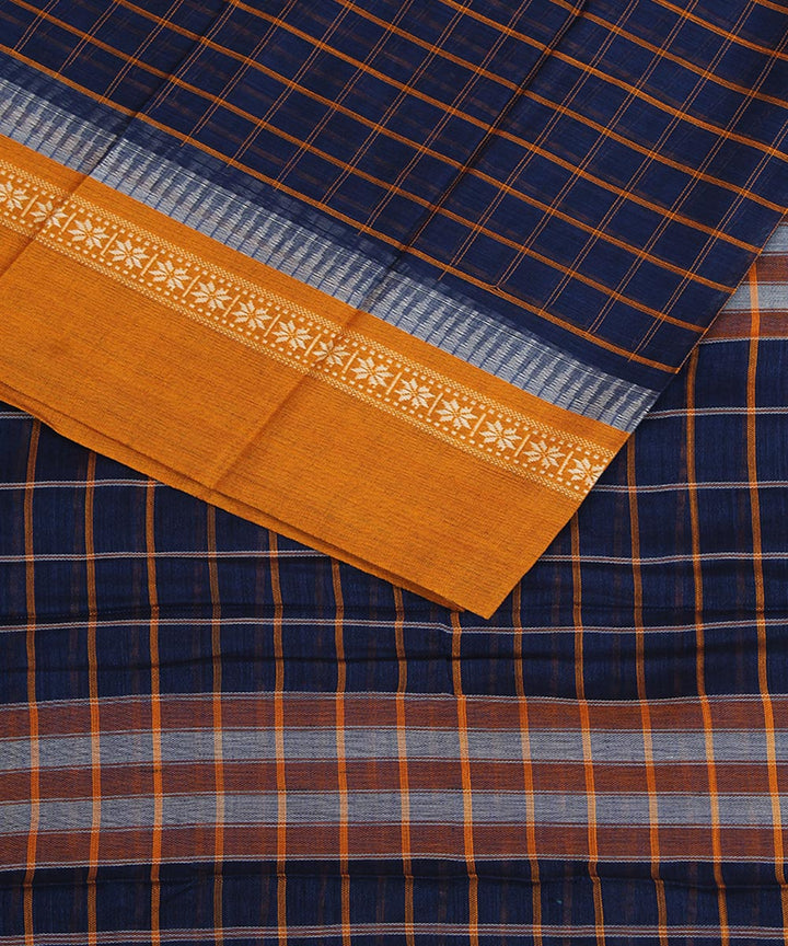 Dark blue hand woven cotton narayanpet saree