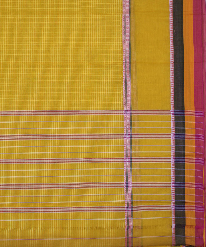 Yellow handwoven cotton narayanpet saree