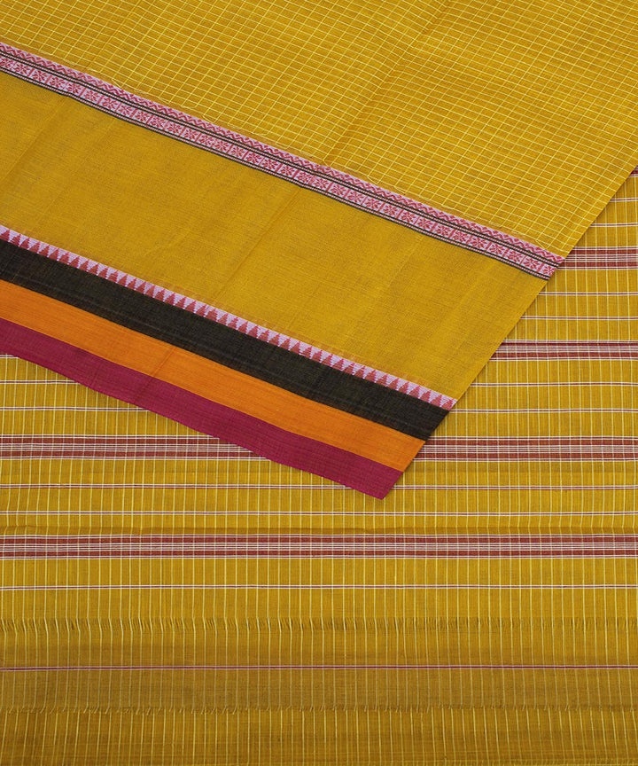 Yellow handwoven cotton narayanpet saree