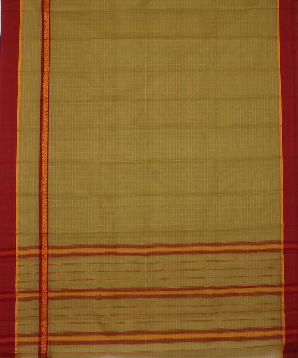 Olive green hand woven cotton narayanpet saree