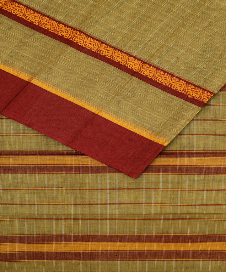 Olive green handwoven cotton narayanpet saree