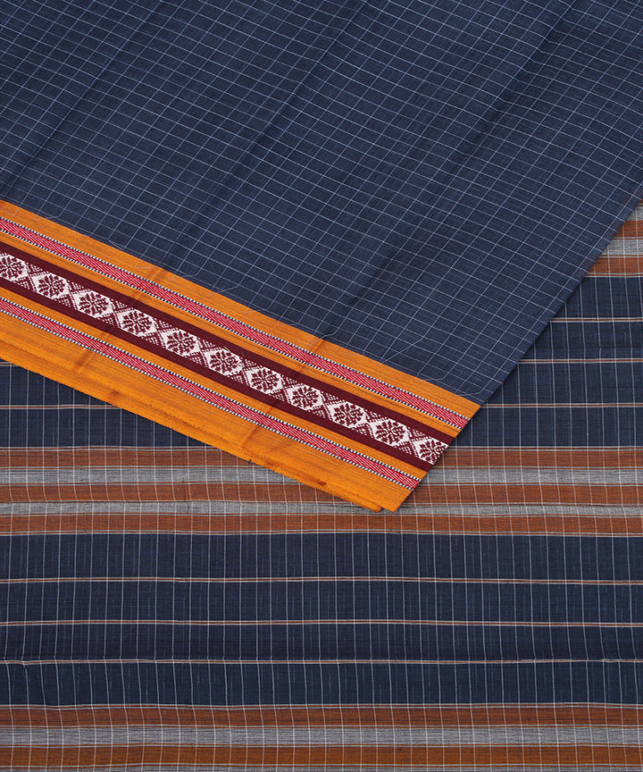 Dark blue handwoven cotton narayanpet saree