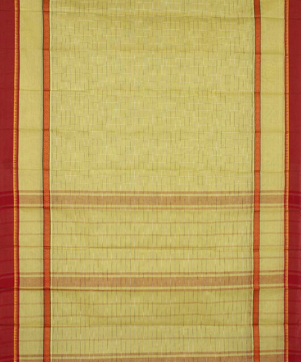 Lemon yellow handwoven cotton narayanpet saree