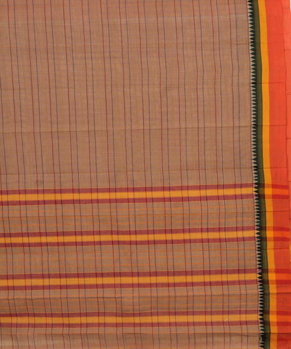 Brown handloom cotton narayanpet saree