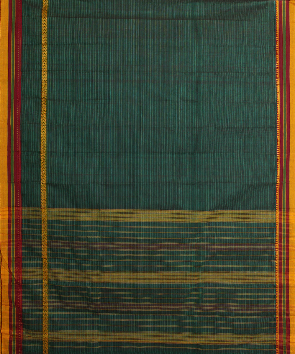 Dark green handwoven narayanpet cotton sari