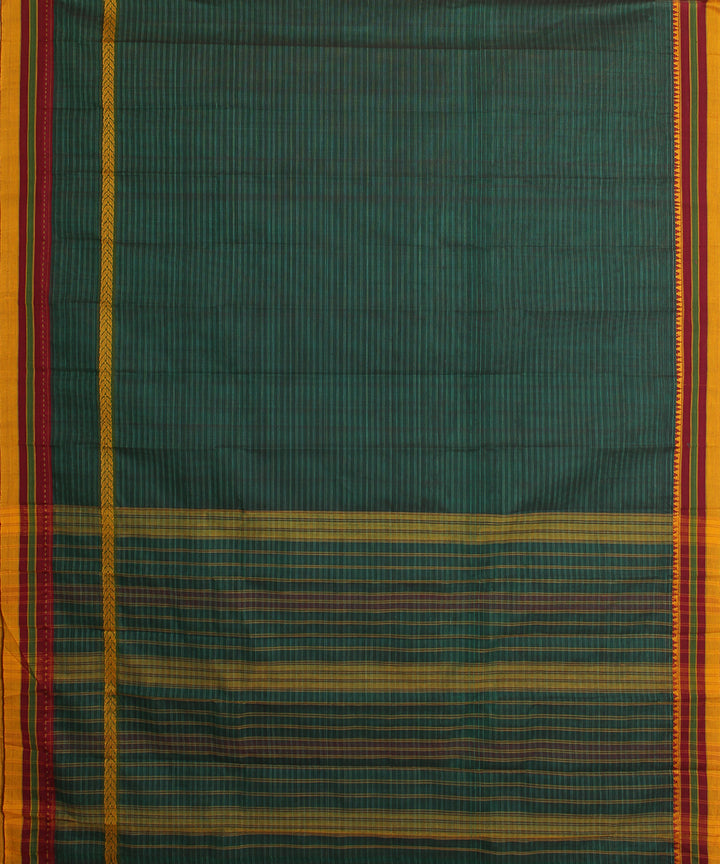 Dark green handwoven narayanpet cotton sari