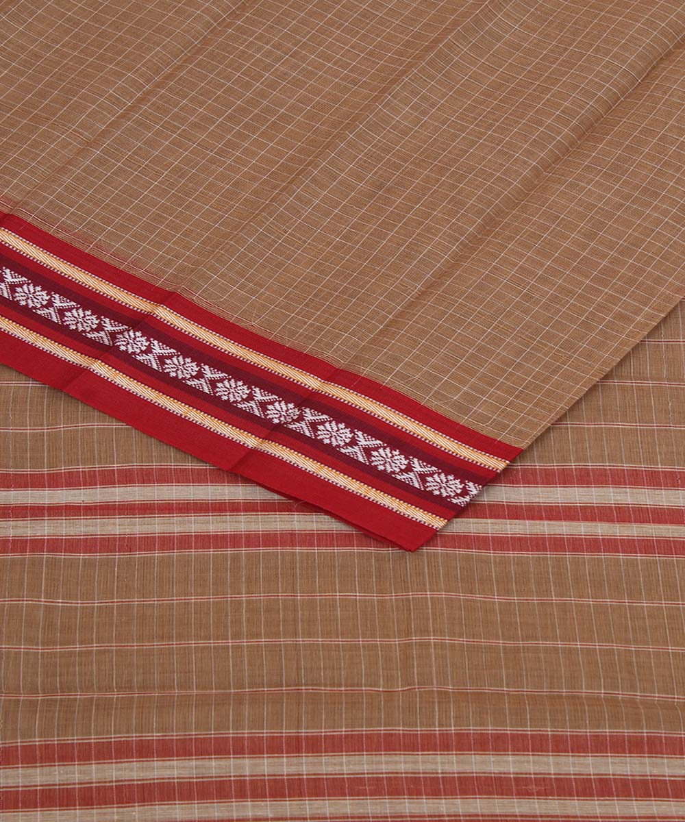 Brown hand woven cotton narayanpet saree