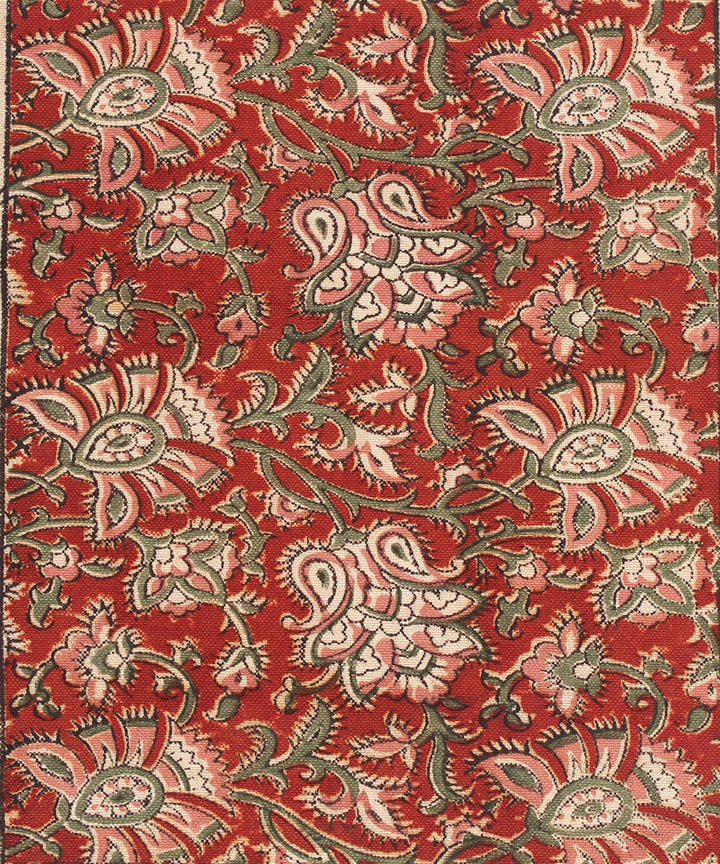 Dark red multicolor hand printed kalamkari cotton table mat