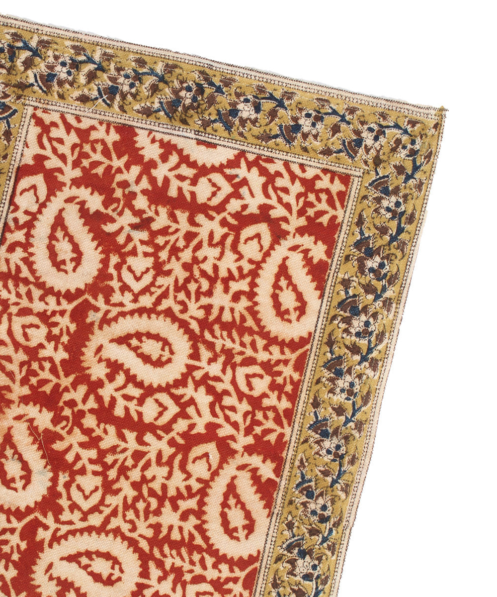 Red white hand printed kalamkari cotton table mat