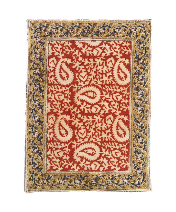 Red white hand printed kalamkari cotton table mat