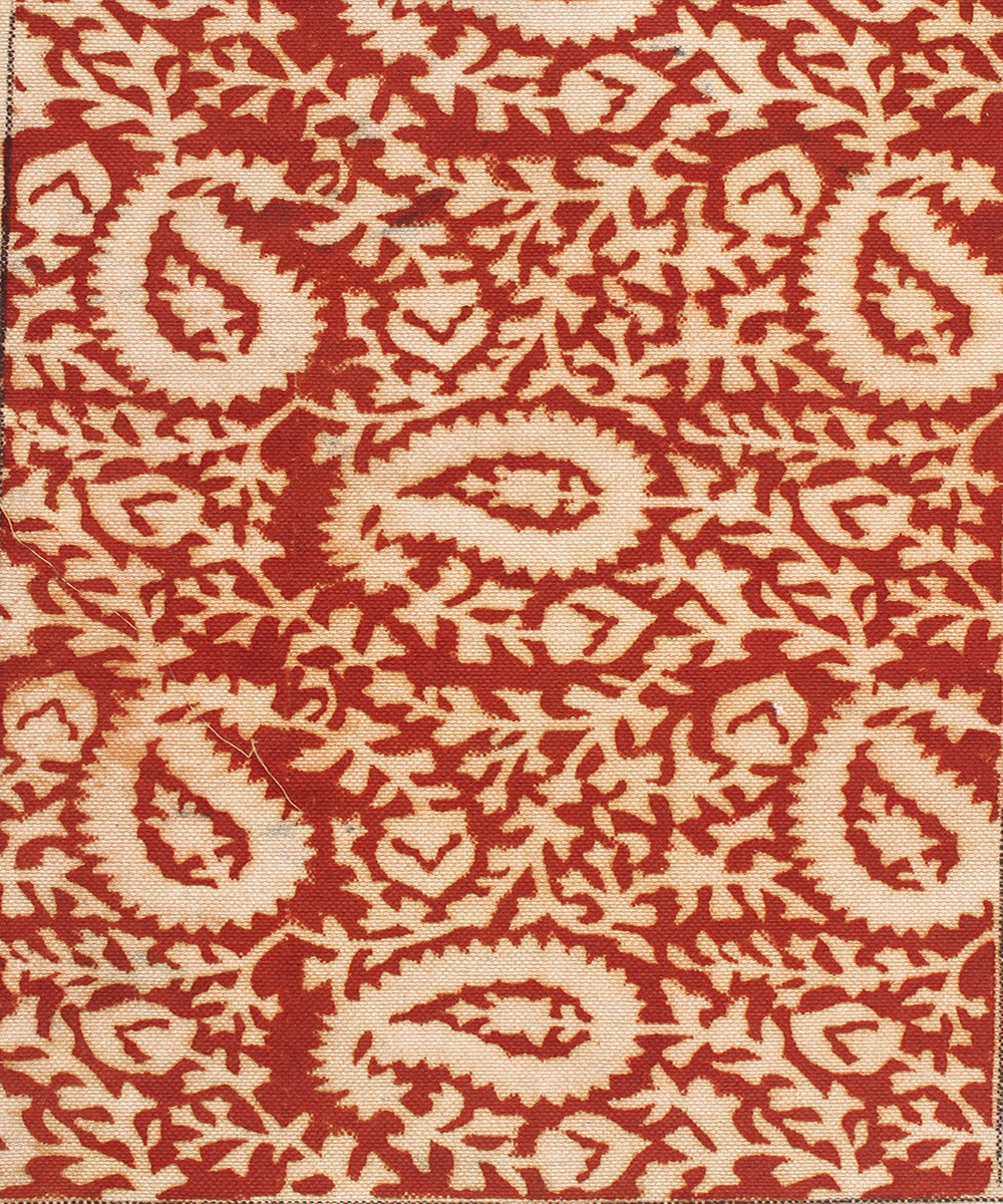 Red white hand printed kalamkari cotton table mat