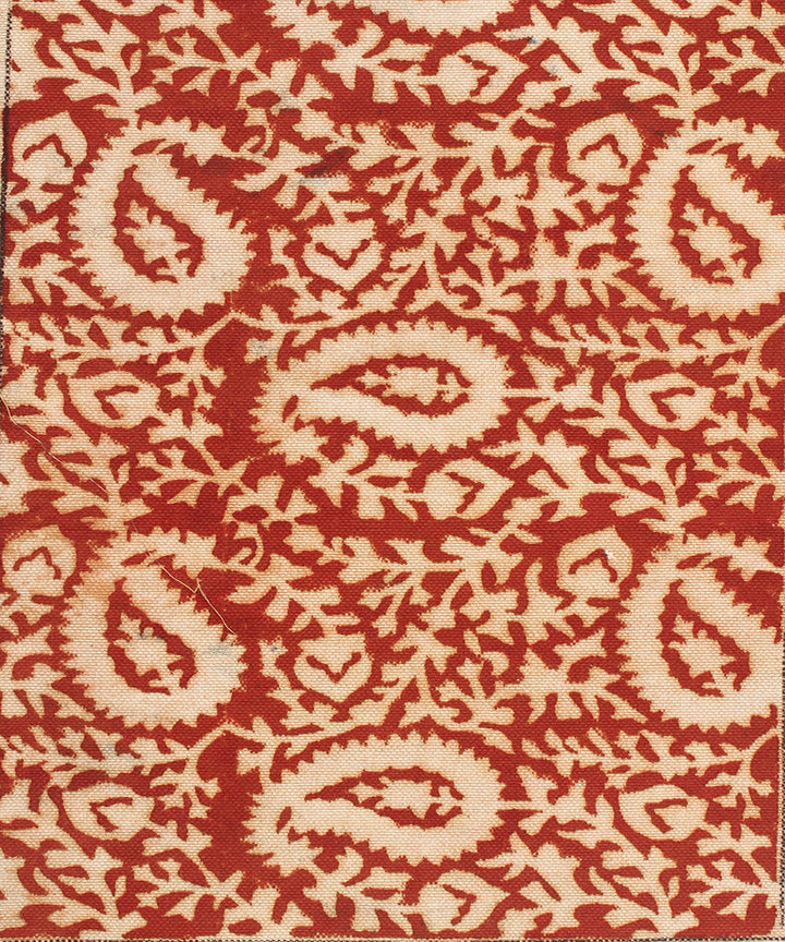 Red white hand printed kalamkari cotton table mat