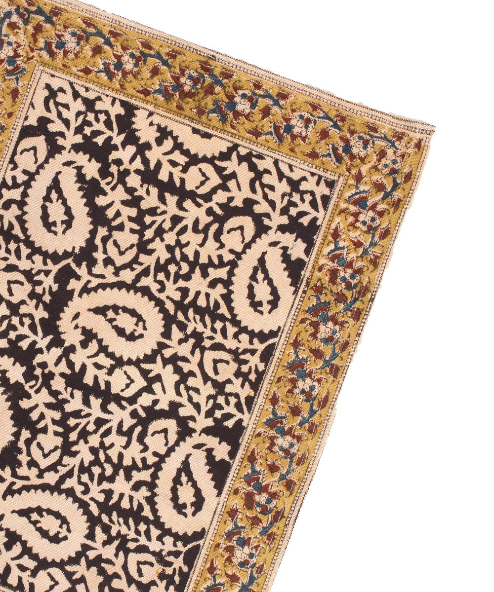 Black white hand printed kalamkari cotton table mat