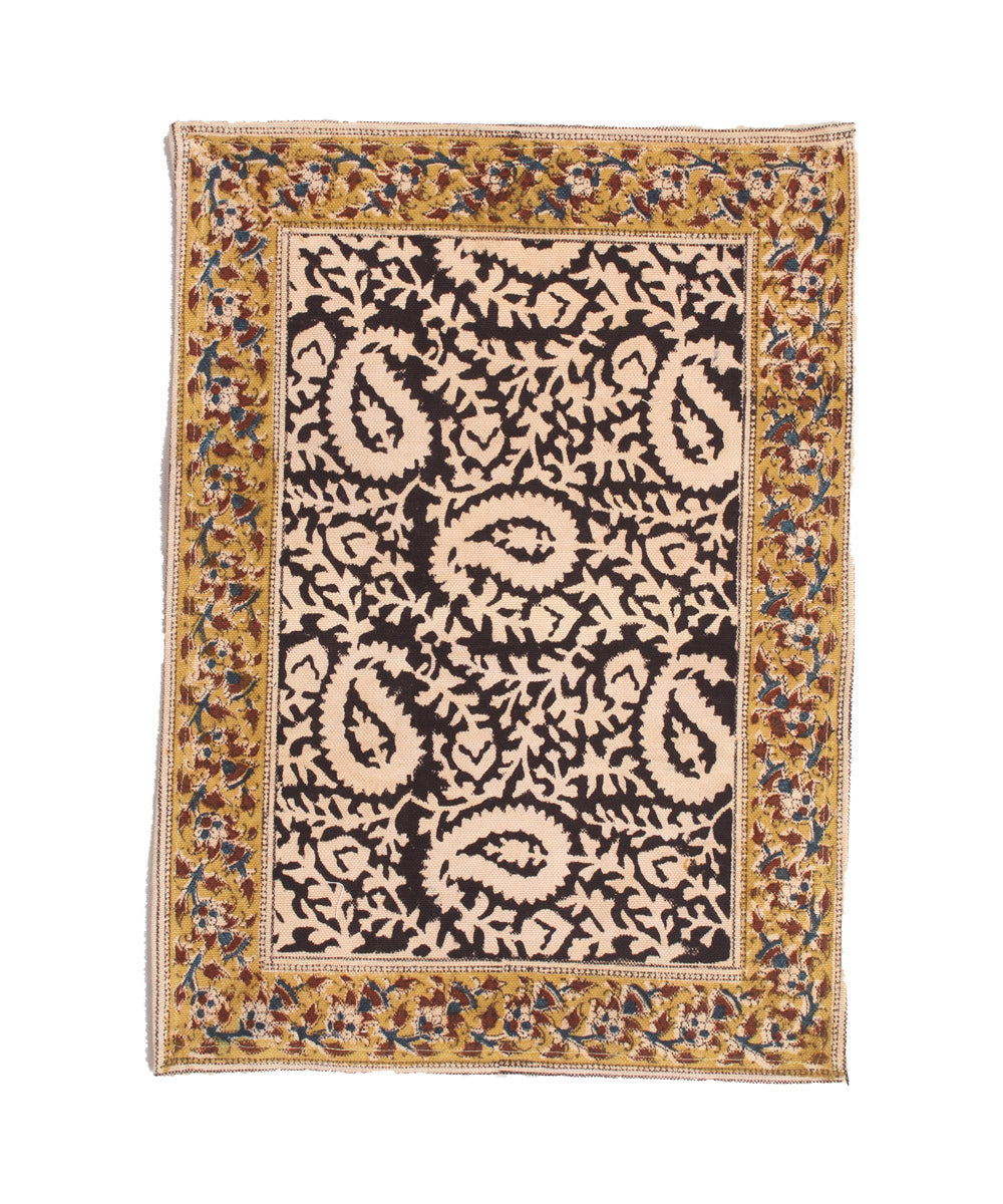 Black white hand printed kalamkari cotton table mat