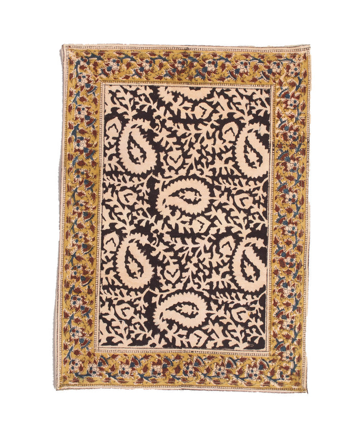 Black white hand printed kalamkari cotton table mat