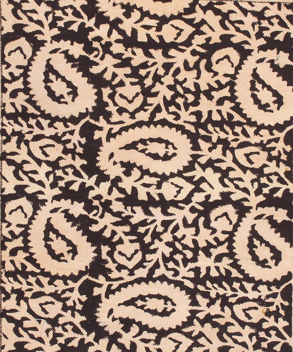 Black white hand printed kalamkari cotton table mat