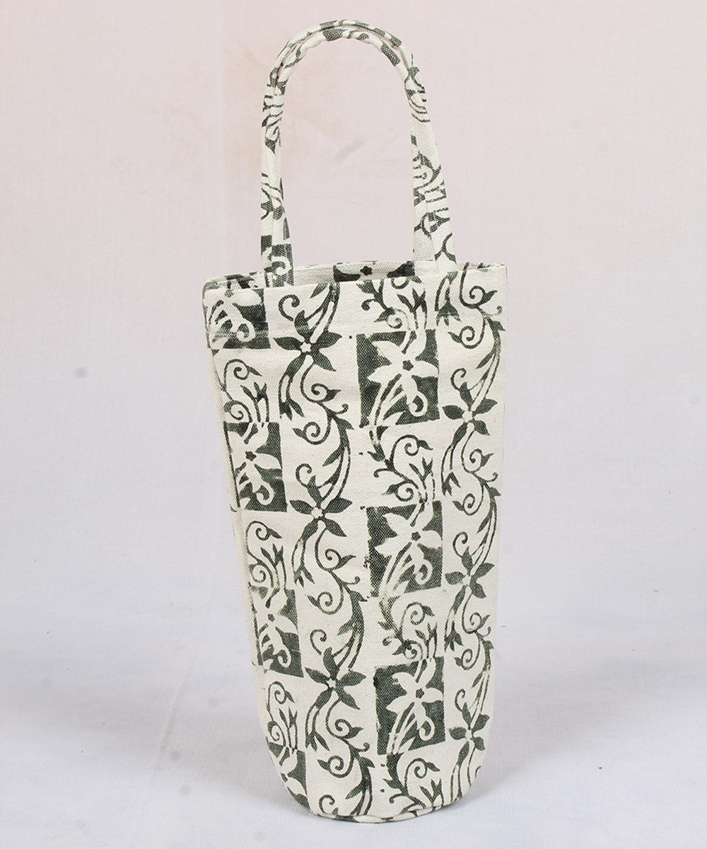 Dark green hand printed kalamkari water bottle bag