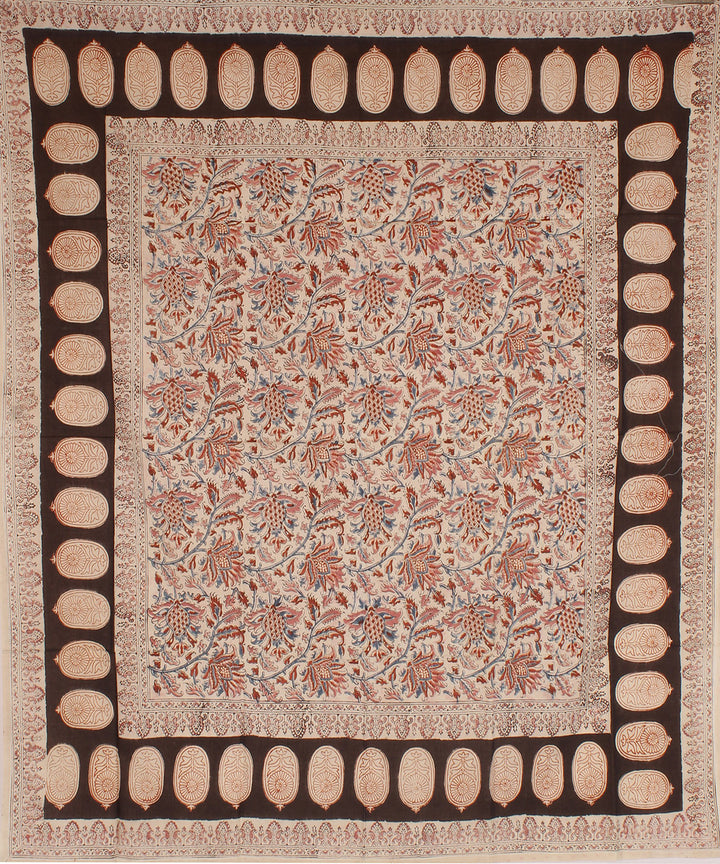 Light cream hand printed kalamkari cotton square scarf