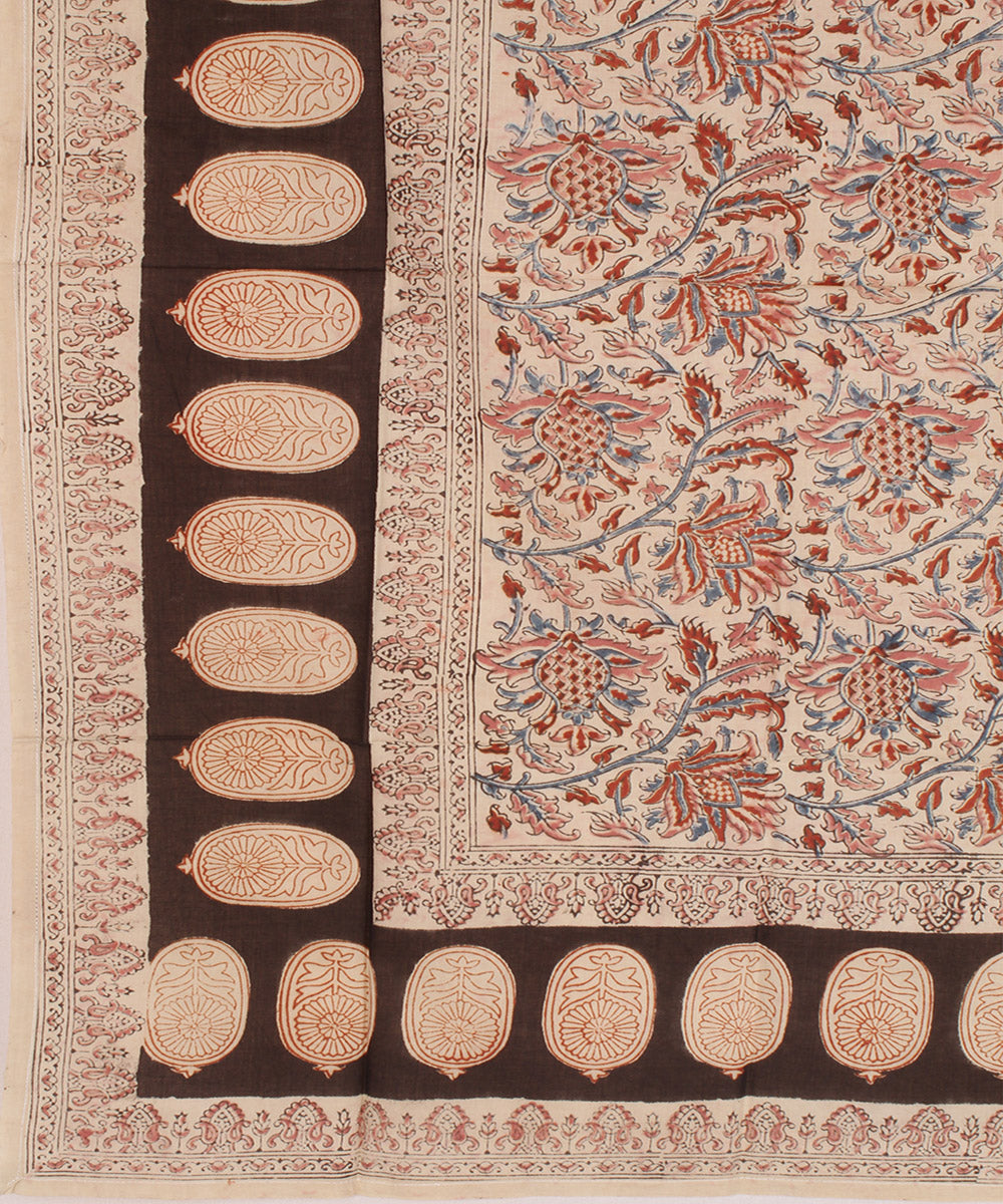 Light cream hand printed kalamkari cotton square scarf
