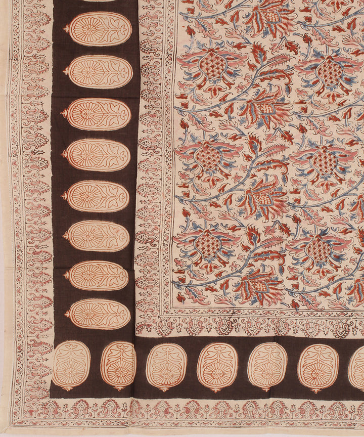 Light cream hand printed kalamkari cotton square scarf