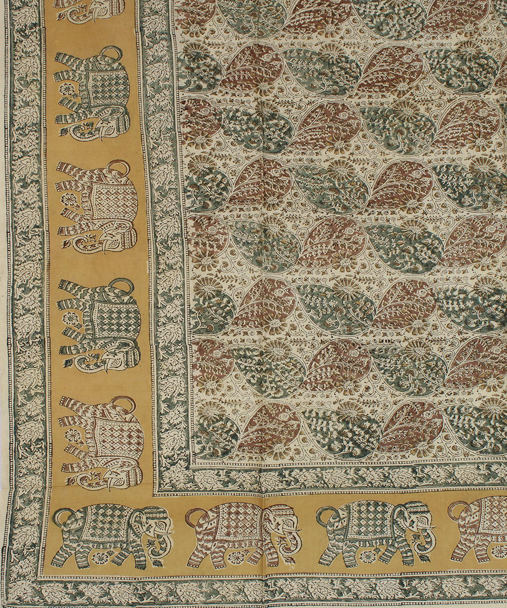 White multicolour hand printed kalamkari square scarf