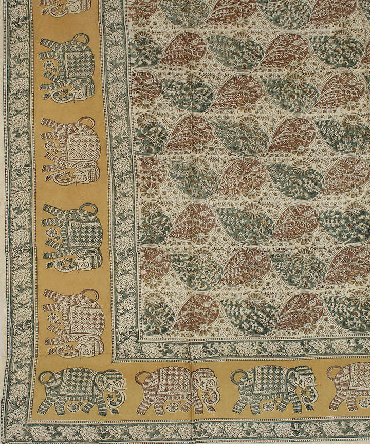White multicolour hand printed kalamkari square scarf