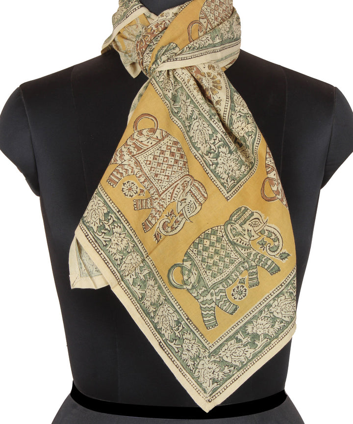 White multicolour hand printed kalamkari square scarf
