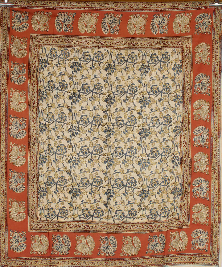 Cream multicolor hand printed kalamkari square scarf