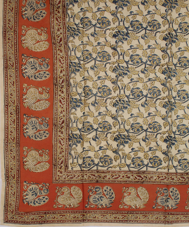 Cream multicolor hand printed kalamkari square scarf